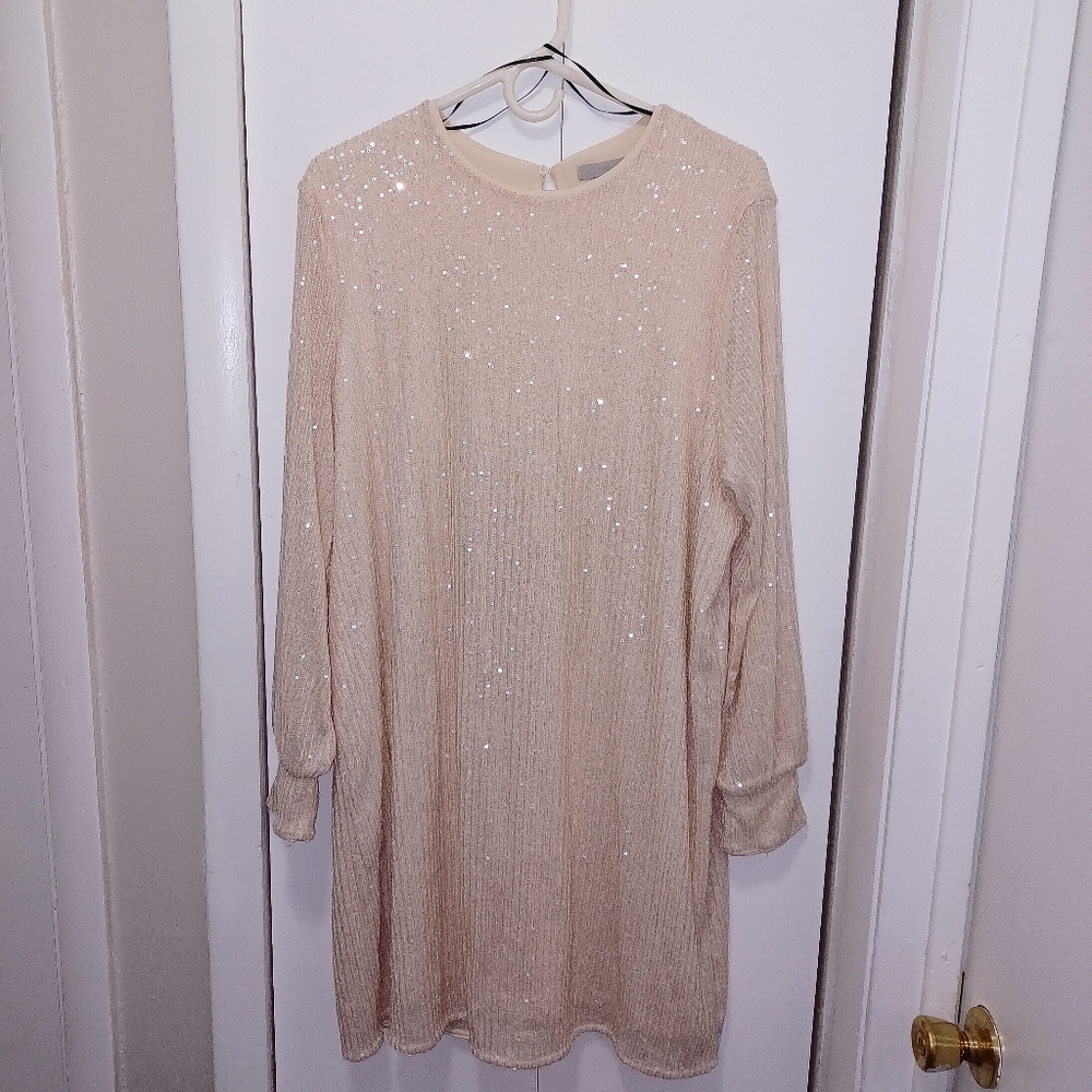 H&M Long Sleeved Sequin Cream Dress